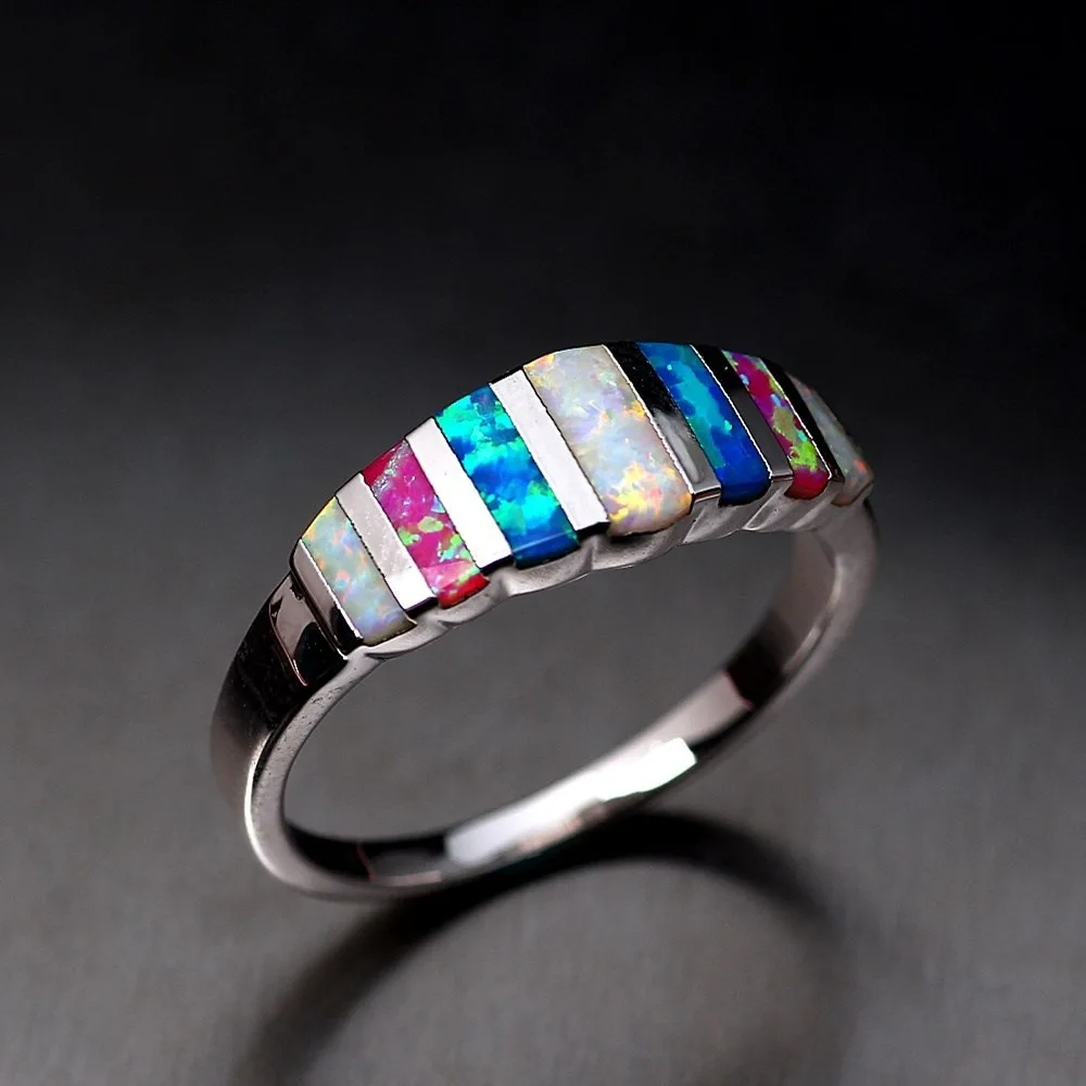 Luxury Natural Opal Wedding Rings For Women Silver Color