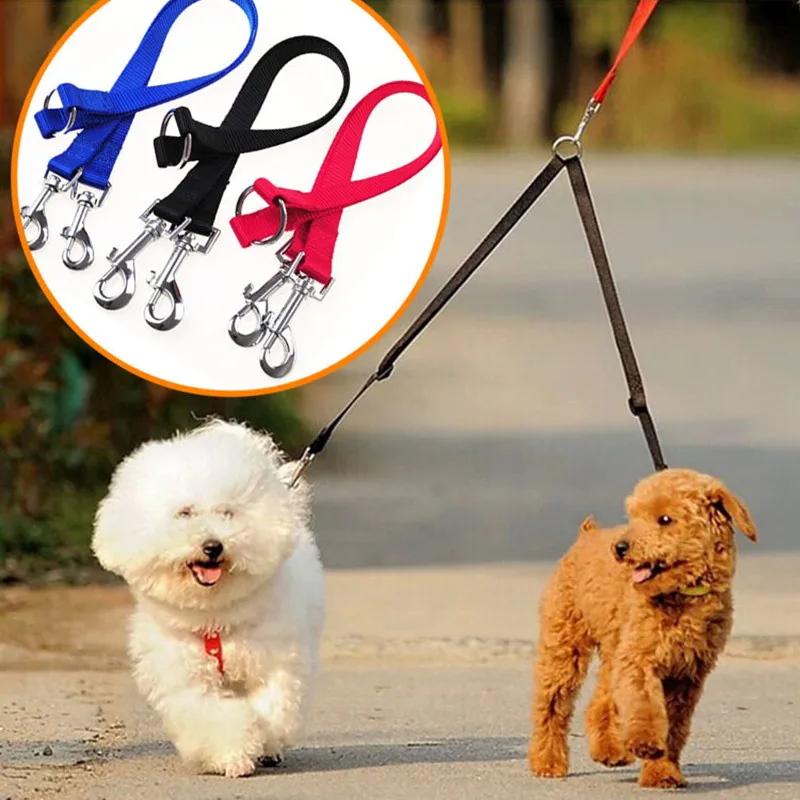 2 In 1 Nylon Dog Leash Double Walking Leashes Couple Collar Lead For