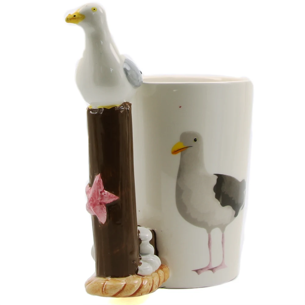 

1Piece Otagiti Seagull Shaped Adorable Seabirds Print Mug Seaside Vintage Handle Mug Ceramic Mug Office Coffee Mug