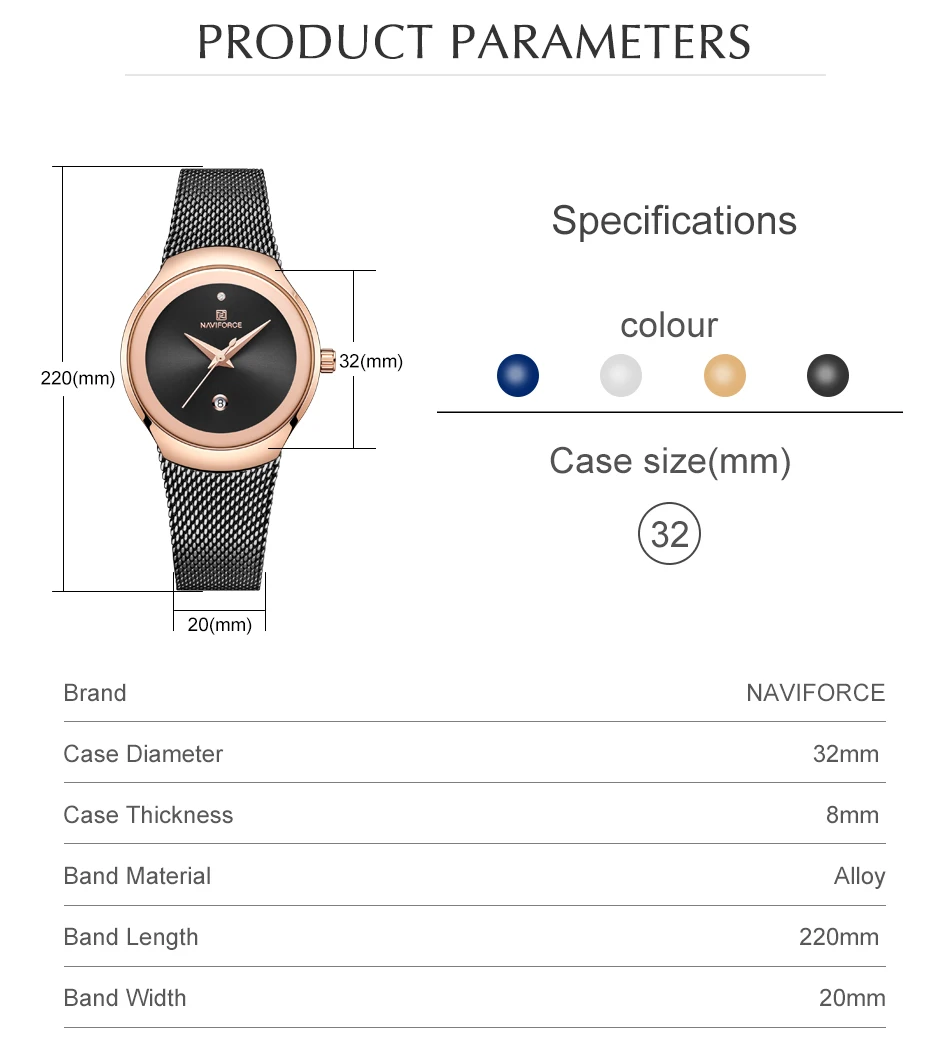 NAVIFORCE Лидирующий бренд элегантные женские кварцевые часы платье из нержавеющей стали сетчатые ремни водонепроницаемые наручные часы женские повседневные часы