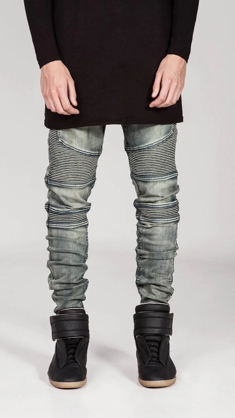 Europe America High Street BIKER JEANS Three Dimensional