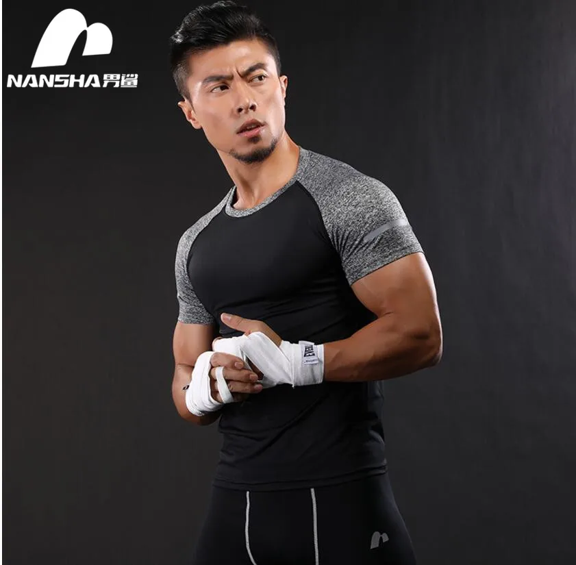 

2019 New Men Running T-shirts Slim Fitness Short Sleeve Sport Quick Dry Male Running Shirt Patchwork Compression Gyms Shirts
