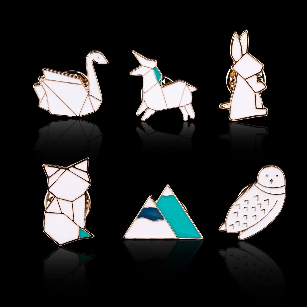 

New 1 Pcs Cute Pins Bunny Owl Fox Swan Iceberg Origami Animals Enamel Brooches Badge Hijab Pin For Women Girls Kids