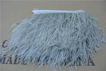 

Ffree Shipping 20 yards Glass gray Ostrich Feather Trimming Fringe on Satin Header 5- 6inch(12-15cm) in width for crafts Sewing