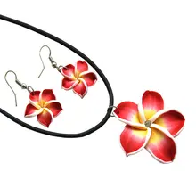 AMGJ Оптовая 6 Компл. Гавайи Plumeria Полимерная Глина Цветочные Ювелирные Наборы Горный Хрусталь Vintage Длинные Ожерелья Кулон Серьги