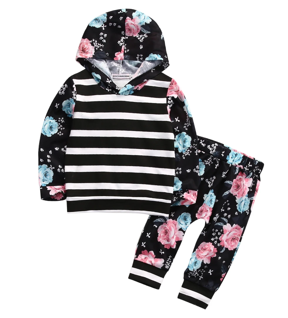 Toddler Kids Girls Clothes Set Floral Hoodie Tops Pants 2PCS Outfits
