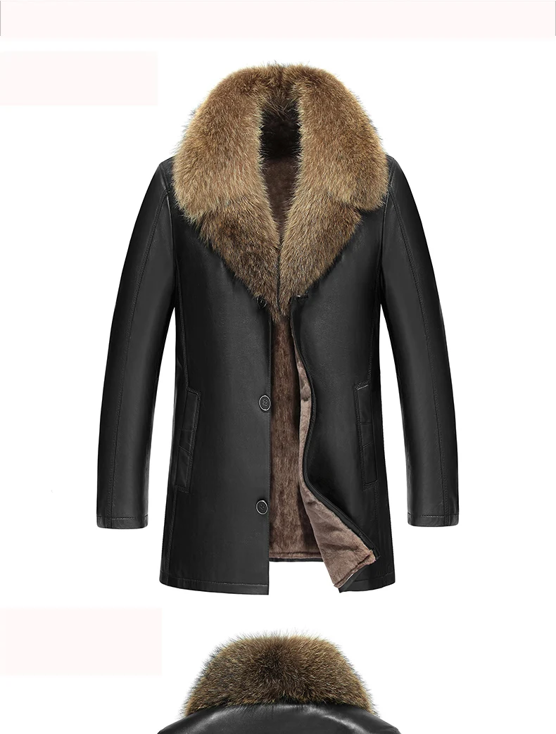 AYUNSUE Rea, кожаная мужская куртка, натуральный мех енота, норка, воротник размера плюс, 5XL, Мужская шерстяная овечья шерсть, теплое пальто 1582 LX2370
