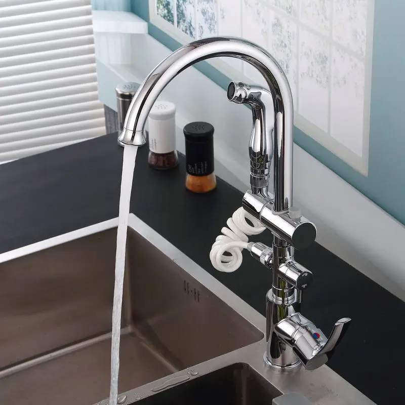 Two Spouts Kitchen Faucet Pull Out Kitchen Faucet Chrome Brass Kitchen Mixer 360 swivel Kitchen