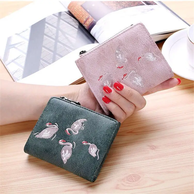 

2019 New women Cute PU Leather Embroidery Short Wallet Animal Change Purse Card Holder Girls Handbag Free Shipping