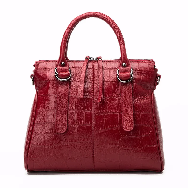 

European and American Fashion Crocodile Grained Head Lady Cowhide Handbag
