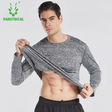 Для мужчин с длинным рукавом рубашки быстросохнущая тренировка бега трусцой топы с круглым вырезом Фитнес тренажерный зал спортивные футболки