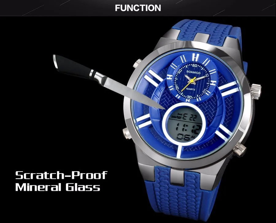 Мужские спортивные часы BOAMIGO брендовые модные кварцевые часы аналогово-Цифровые мужские резиновые светодиодный водонепроницаемые наручные часы reloj hombre