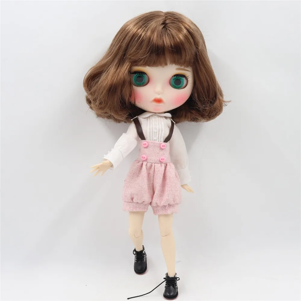 Ледяная фабрика blyth кукла 1/6 bjd игрушка белая кожа сустава тела короткие каштановые волосы матовое лицо с бровью пользовательская кукла 30 см