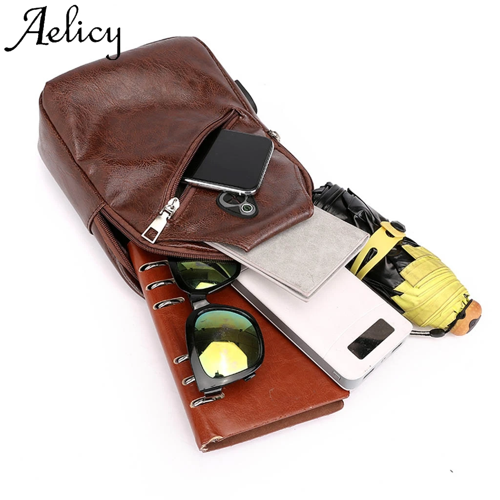 Aelicy Мужская Уличная кожаная Студенческая спортивная однотонная сумка через