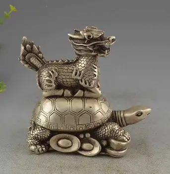 

Collectible China Old Cultre Tibet Silver Kylin And Turtle Lucky Statue Decor