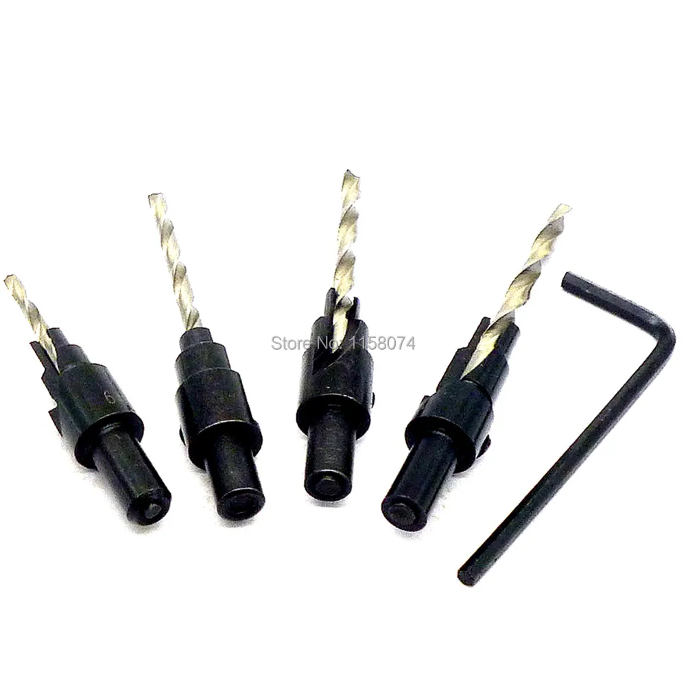 4pcs 6# 8# 10# 12# Quick Change Countersink Tapered Drills Bits Cone Reaming Drill Bit Set Wood Woodworking Drill Bit Cut Tools