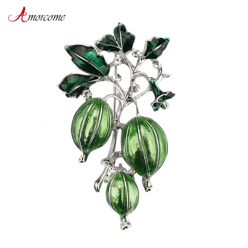 

Amorcome Green Olive Fruit Brooches For Women Girls Scarf Collar Pin Lager Metal Enamel Brooch Female Jewelry Christmas Gift