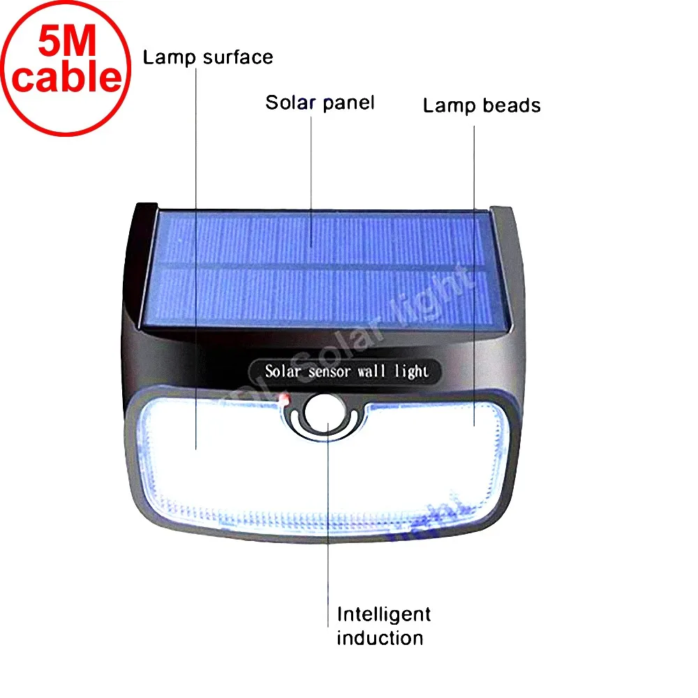 48 Светодиодный 900lm Солнечный свет с разделенной солнечной панелью движения PIR+ радар Водонепроницаемый Автоматический Переключатель ВКЛ/ВЫКЛ для задней двери сада ступеней лестницы 5