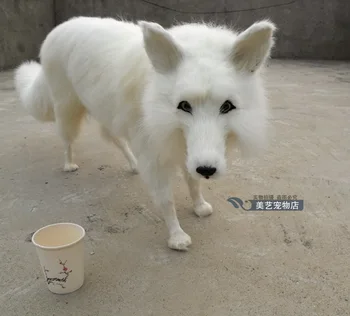 

simulation cute white fox 63x18x40cm toy model polyethylene&furs fox model home decoration props ,model gift d171