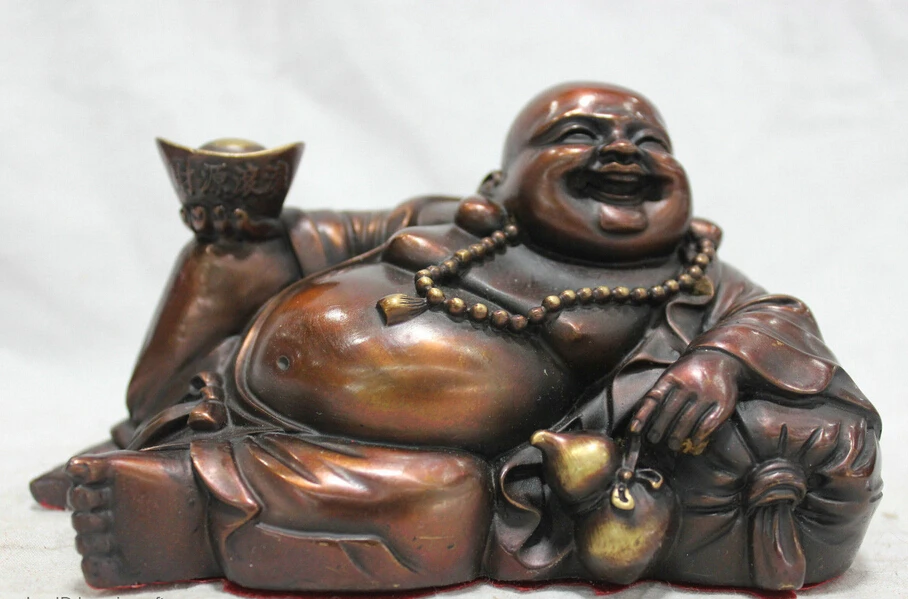 

xiuli 003783 Chinese China Folk Culture Handmade Old Bronze Brass Maitreya Buddha Sculpture