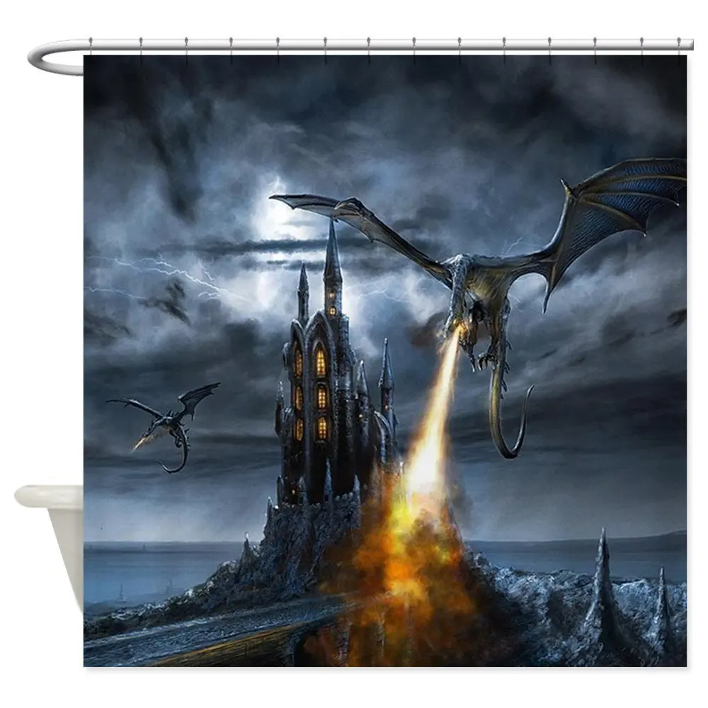 Dragon Fire Decorative Fabric Shower Curtain Bath Products Bathroom