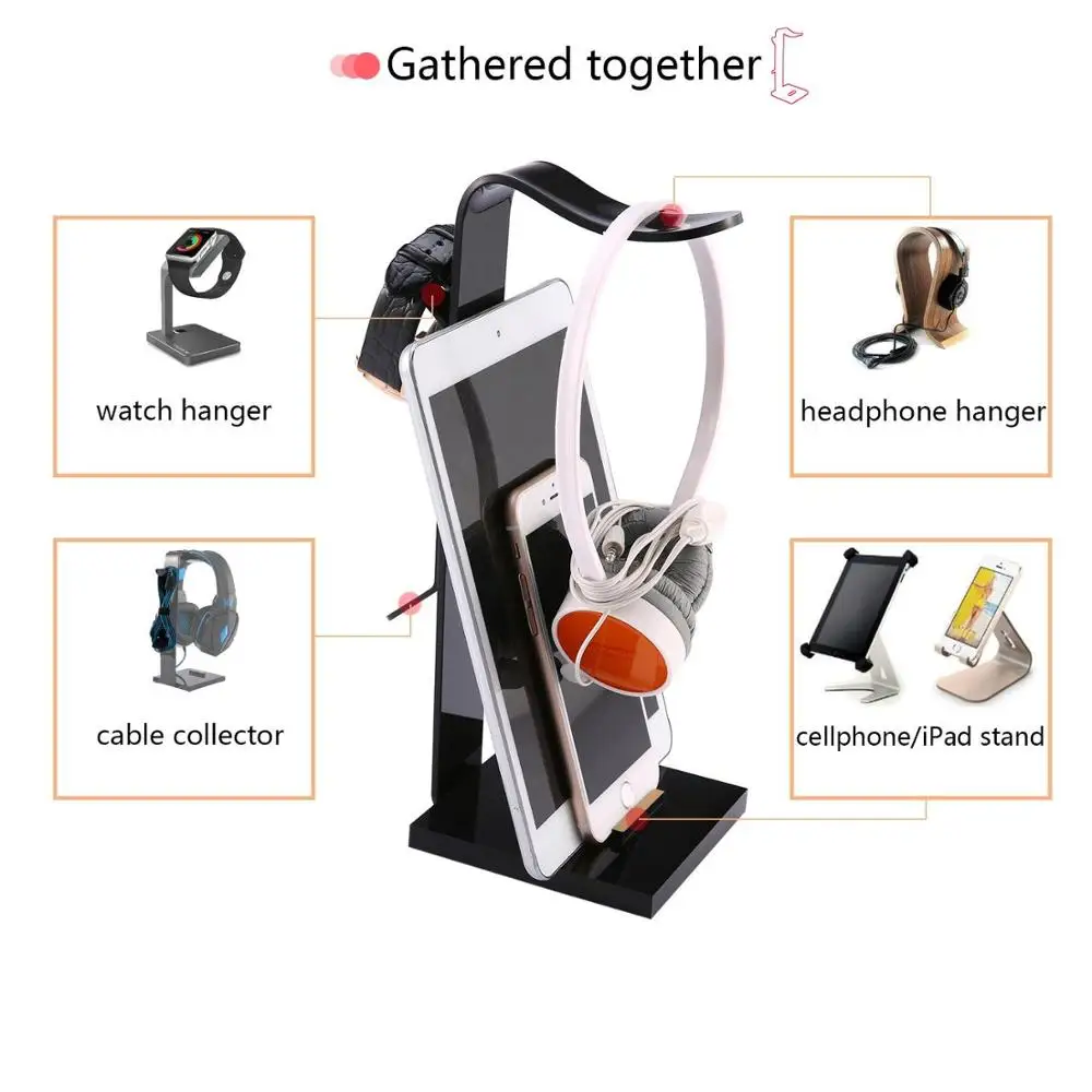 

Universal Gaming Headset Headphone Holder Display Acrylic Hanger Bracket with Cable Organizer Stand For Phone Ipad