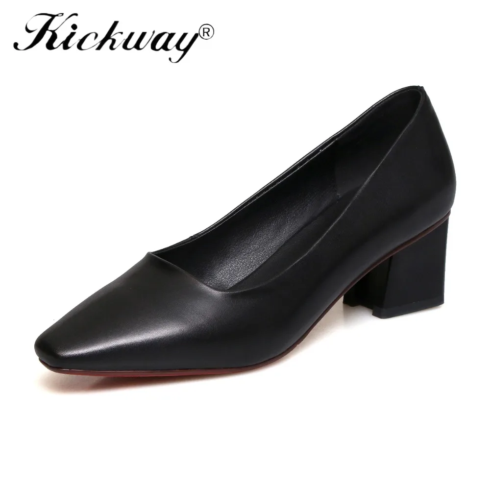 

2019 spring women shallow single shoes genuine leather office shoes women concise shallow black mid pumps for ladies size 34-41