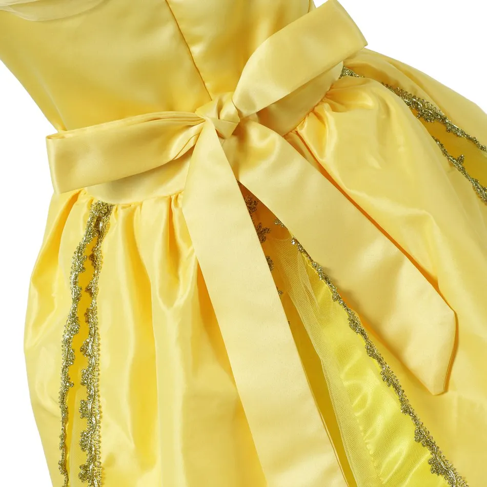 Belle Princess Dress Girl Cosplay Beauty and the Beast Costume Kids Floral Yellow Party Birthday Halloween Children's Clothing