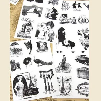 

15sheets Retro Black Plastic Stickers For Phone Diary Scrapbook Decoration Various Designs Europe Style PVC Stationery Stickers