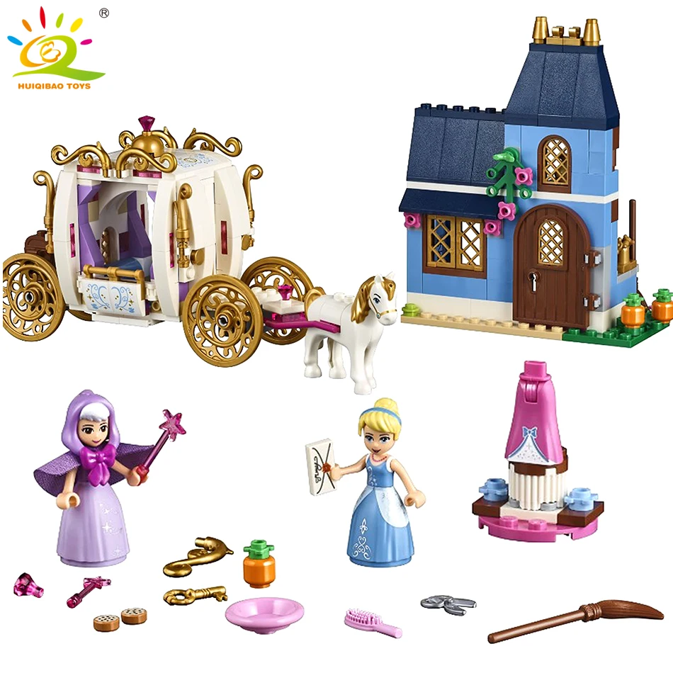 

HUIQIBAO TOYS 398pcs Cinderella Princess Carriage Castle girl Figure Building Blocks friends house for Children Legorreta bricks