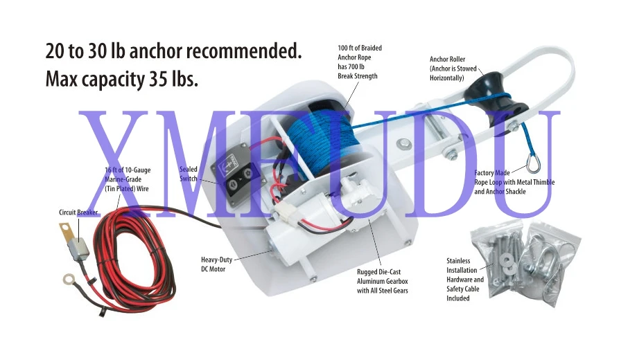 Для 35lbs Якорь Морской лодки яхты Понтонный парусник сверхмощный 12 В Электрический якорь лебедка белый