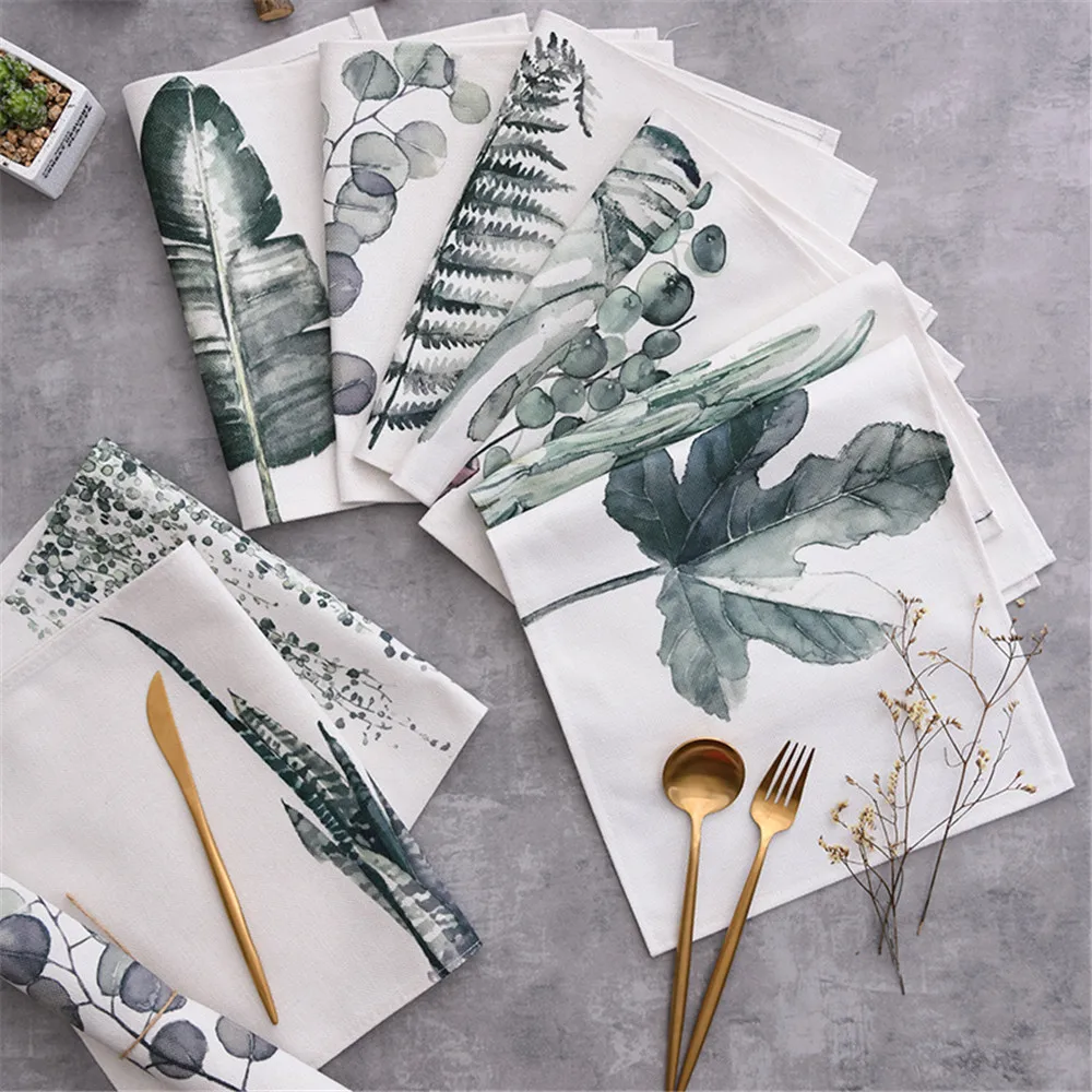 

Creative Cloth Linen Placemat Green Leaf Print Table Mat Heat Insulation Non Slip Placemats Bowl Coaster Desktop Decor 1PCS