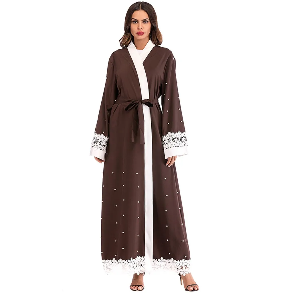 Платья больших размеров 2019 Abaya Дубай жемчуг женские этнические халаты исламский