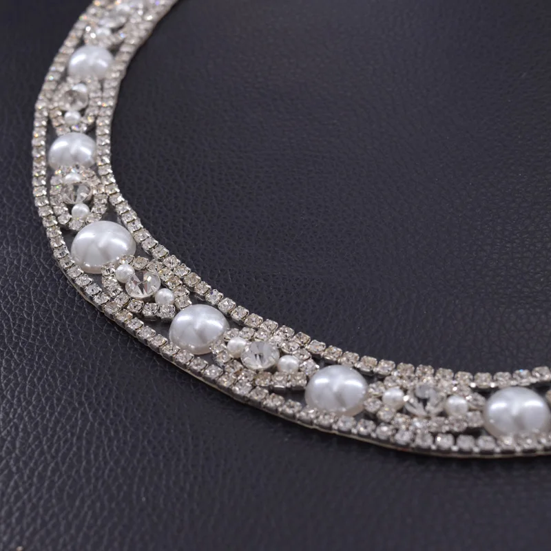 Hot transfer pearl women appliques neckline (2)
