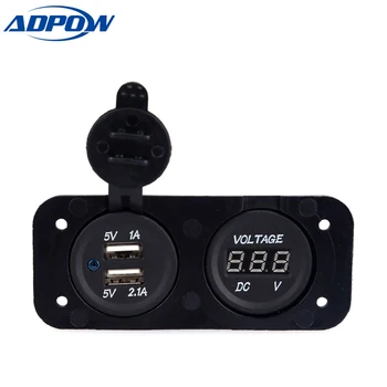 

DC 12V Dual USB Port Power Socket LED Digital Display Voltmeter Panel Mount Waterproof Car Motorcycle Charger Adapter