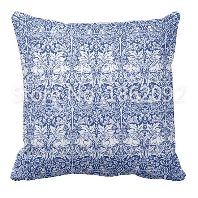 Indigo Floral Pillow Case 18x18 William Morris Brer Rabbit Cushion Cover 
