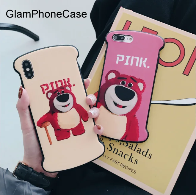 GlamPhoneCase мультфильм пара клубника медведь чехол для iPhone X Xs Max XR 8 7 простой мягкий