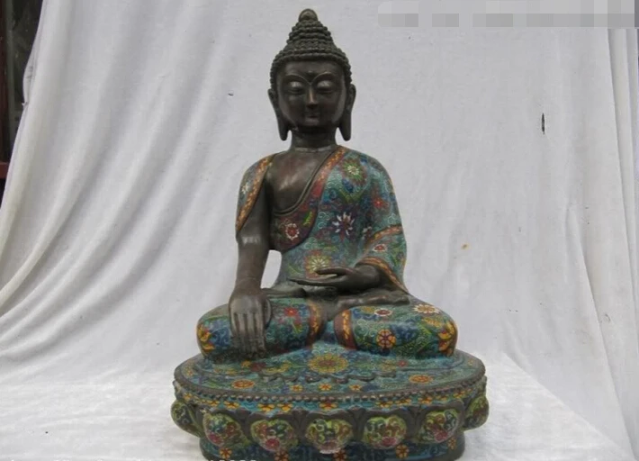 USPS to USA S3018 18 Inch&quotTibet 100% Bronze handwork made cloisonne Sakyamuni Ru Lai Buddha Statue | Дом и сад