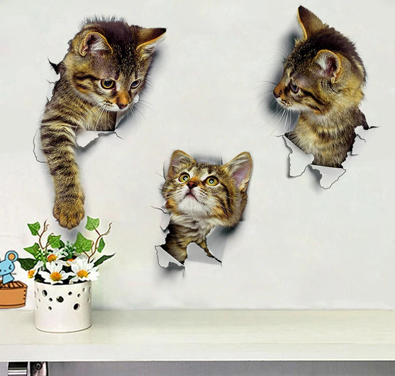 

Stereoscopic effect wall sticker, Breaking kitty, Environmental friendly PVC material, Item No. XH-kitty