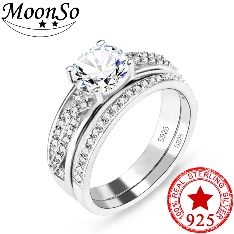 Moonso, новинка, Стерлинговое Серебро 925 пробы, женские свадебные кольца, наборы для женщин, роскошные кольца R4327S