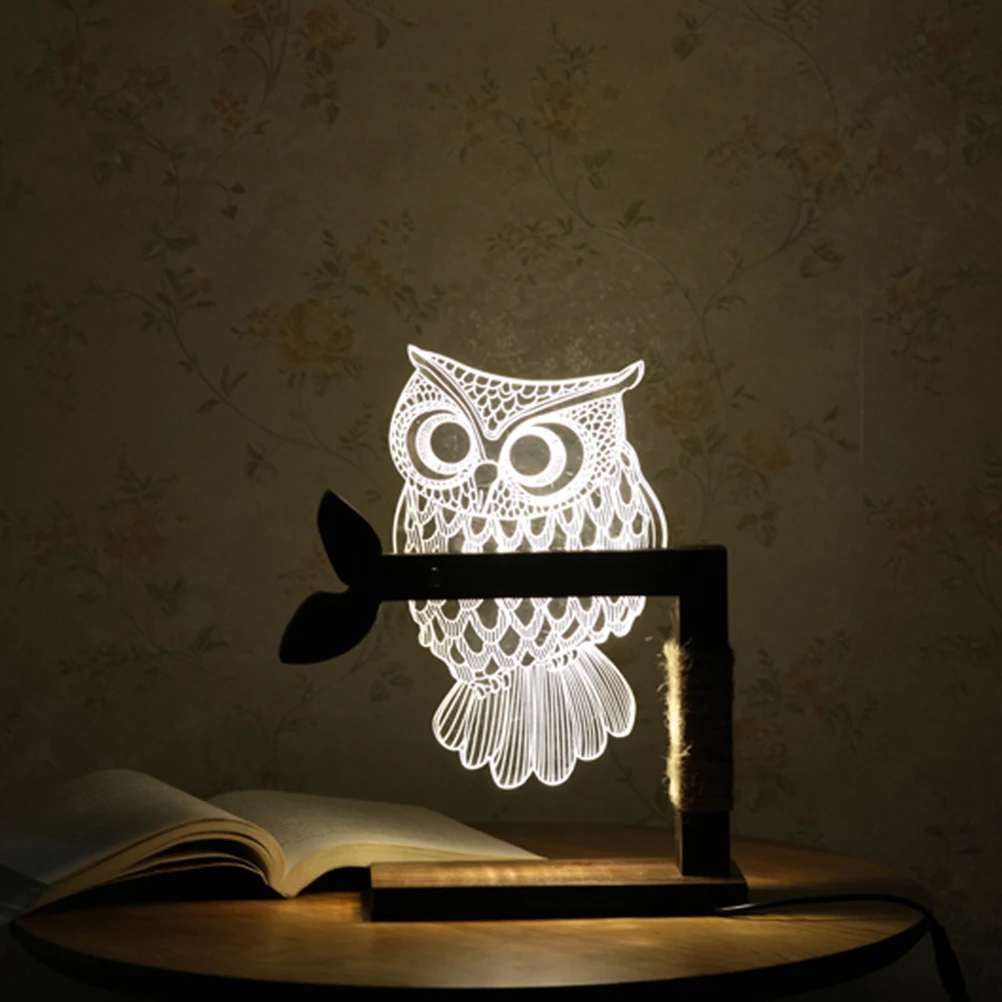 3D Acrylic Owl Nightlight Visual Led Night Lights For Home Bedside Night Light Lamp With UK/EU Plug For Valentine Gift