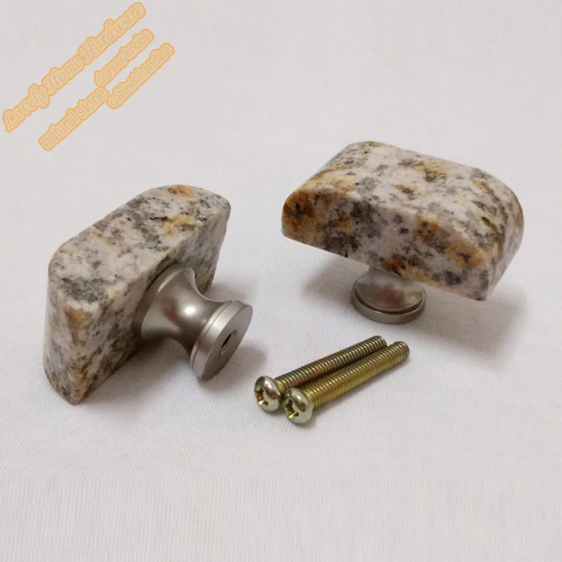 40mm Natural Granite Knob,5pcs Stone and Brass Knobs Cupboard