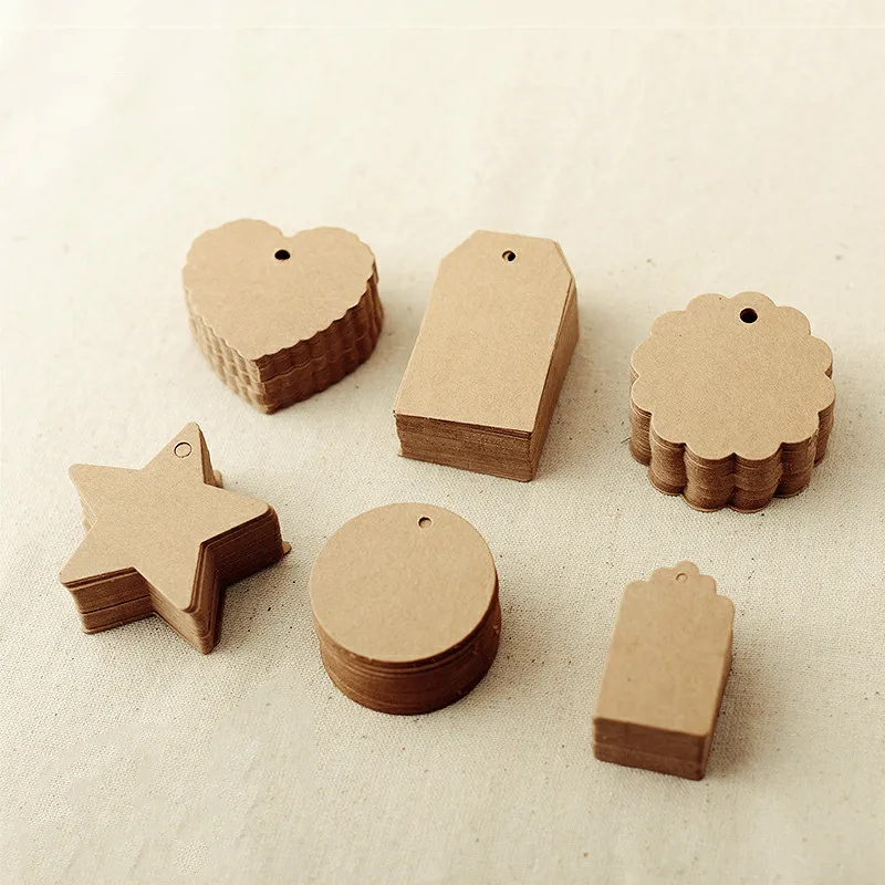 

Kraft Paper Tags Gift Box Hang Tags Card Party Favor Labels DIY Crafts Gift Wrapping Hang Pricing tag heart/star/round shape