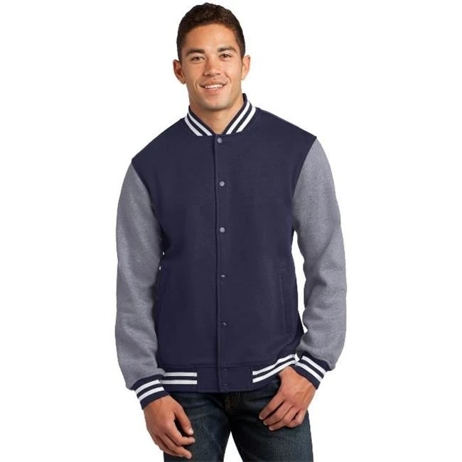Sport-Tek ST270 Mens Fleece Letterman Jacket True Navy & Vintage Heather - Small