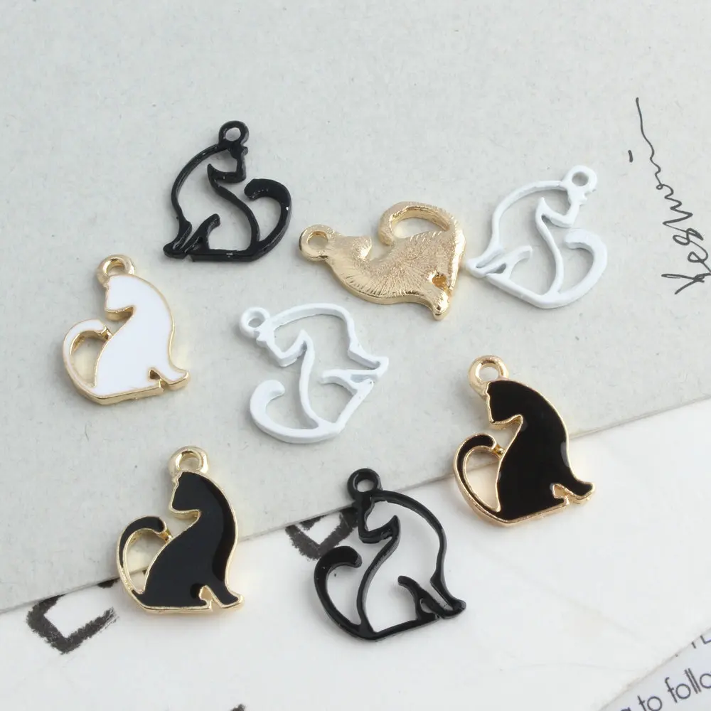 

20pcs/lot white black cute small cat pendant alloy enamel Charm DIY accessories of necklace bracelet headdress handmade fitting