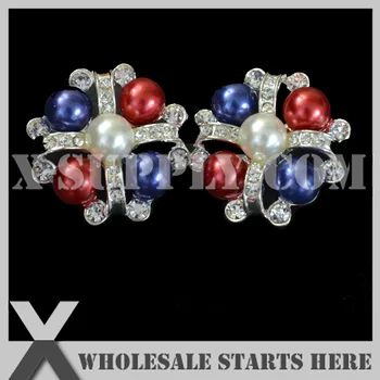 

Patriotic Pearl Rhinestone Embellishments Button with Shank for Wedding Invitation,Flower Center,American Flag 4th of July