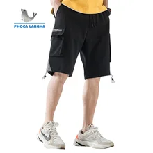 Оснастки шорты свободные летние новые Drawstring пять брюки мульти-карман сплошной цвет свободные спортивные брюки комбинезоны мужские