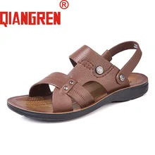 QIANGREN Новое поступление Для мужчин; летние туфли-лодочки из натуральной кожи большой Размеры сандалии черные коричневые сандалии-шлепанцы для ходьбы на улице мягкий Пляжная Летняя обувь