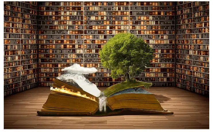 3d фотообои на заказ Настенные обои креативные книги книжная полка гостиная ТВ