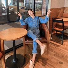 Весенние Летние Новые Комбинезоны, модные джинсы в корейском уличном стиле, трендовые синие джинсовые комбинезоны